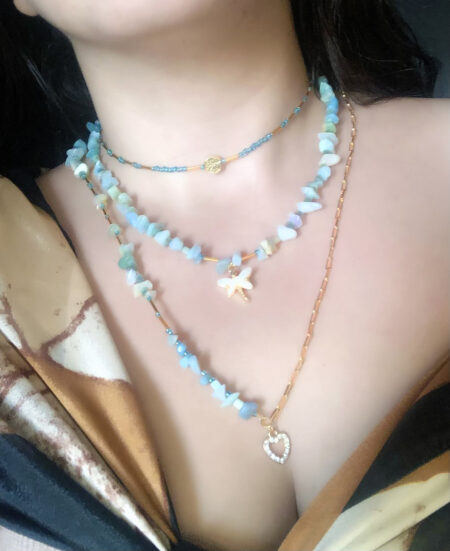Handmade High Quality Set Of 3 Pieces Semi Precious Beads Precious Stone White And Light Blue - مجموعة من 3 قطع خرز شبه كريم مع حجر كريم باللونين الأبيض والأزرق الفاتح صناعة يدوية عالية الجودة