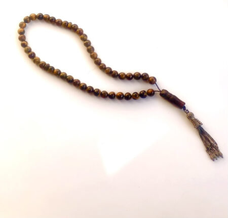 Tiger Eye Arabian Beaded Chain Masbaha Worry Beads - مسبحة سبحة حجر عين النمر الطبيعي